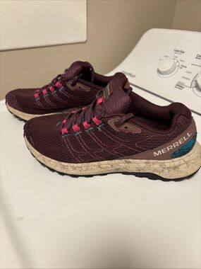 Merrell Women's Maroon Trail Runners with Pink and Teal Accents hiking running